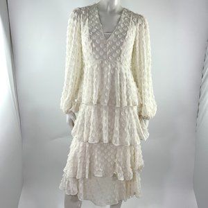 NWT Zimmermann Pearl Ivory Long Sleeve Textured Dot Midi Dress 4 40